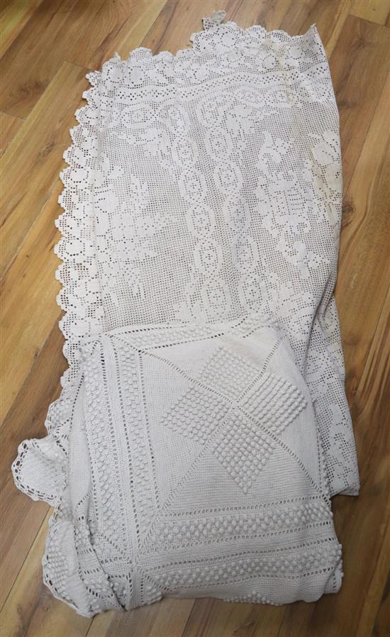 Two large crochet bedspreads, 220 x 200cm and 200 x 200cm